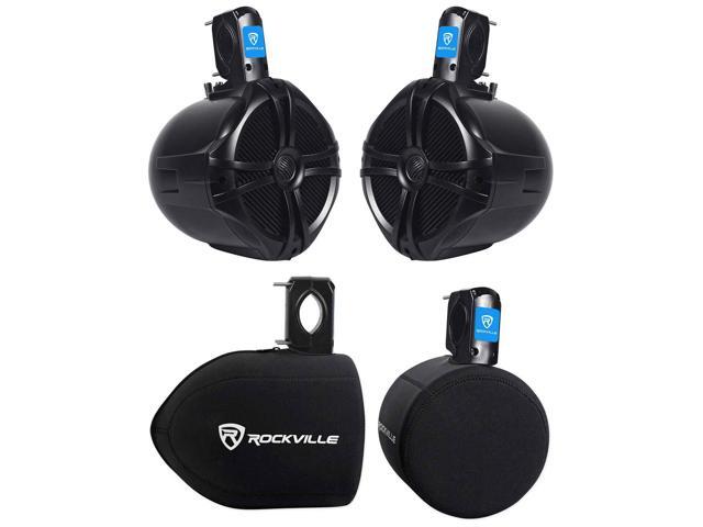 Marine Bundle: (2) RWB80B 8' 600-Watt 2-Way Wakeboard Tower Speakers, Weather-Resistant, (2) RWBC80 Neoprene Covers, Protective, Durable, 4-Items