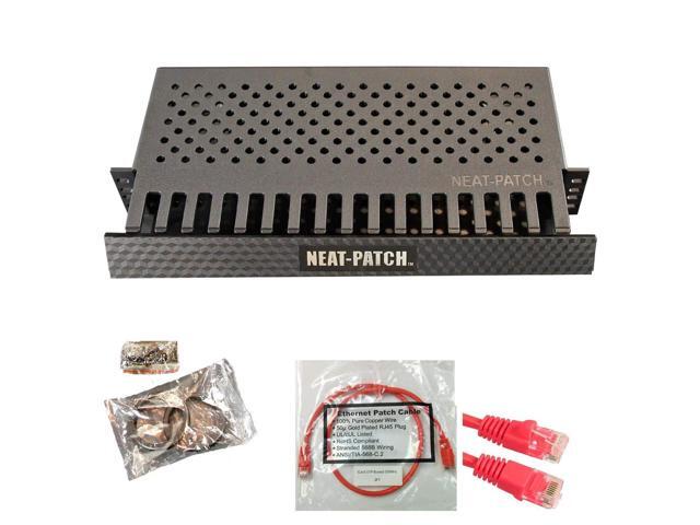Neat Patch MINI 1U Low Profile Cable Management Kit - 2 Packs w/ 48 CAT6 Patch Cables (1FT Red)