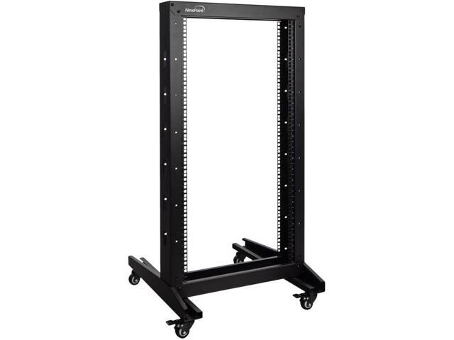 22U 2 Post Open Frame Server Rack with Casters for 19 Inch Equipment, Networking, and IT Devices, 2-Post Rack 330lbs Weight Capacity, Black