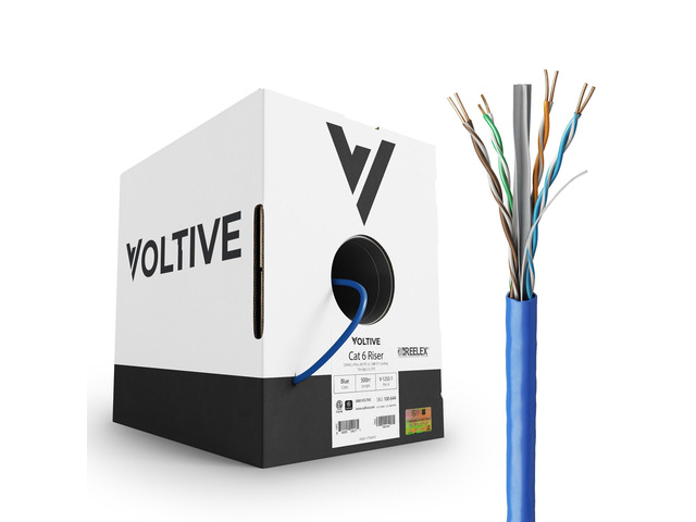 Cat6 Ethernet Cable, Riser (CMR), Blue, 500ft - 23AWG 4 Pair Solid Bare Copper, UTP, 600MHz, UL Certified & ETL Verified - V-1232-1
