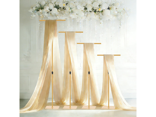 4pcs Adjustable Backdrop Stand for Wedding, Party, Events, Metal T-Shape Stand for Birthday, Baby Shower, Background Support, Photo Booth Decor,...