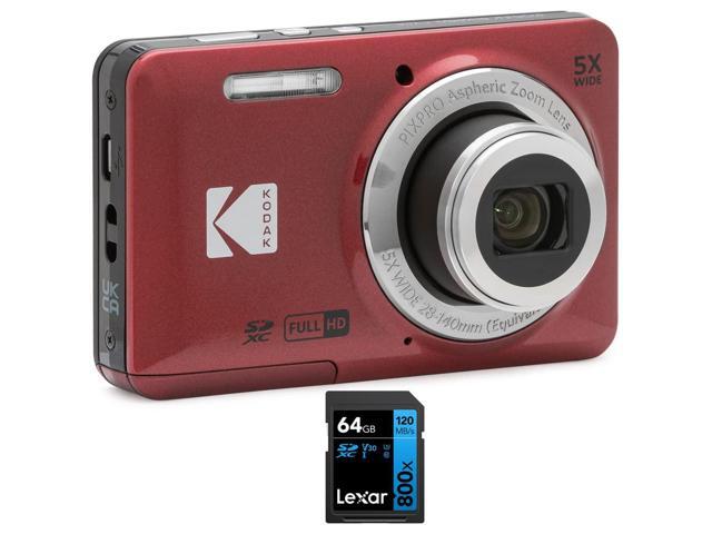 FZ55RD PIXPRO Digital Camera Red Bundle with Lexar 64GB High-Performance 800x UHS-I SDHC Memory Card Blue Series