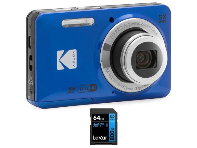 FZ55BL PIXPRO Digital Camera Blue Bundle with Lexar 64GB High-Performance 800x UHS-I SDHC Memory Card Blue Series