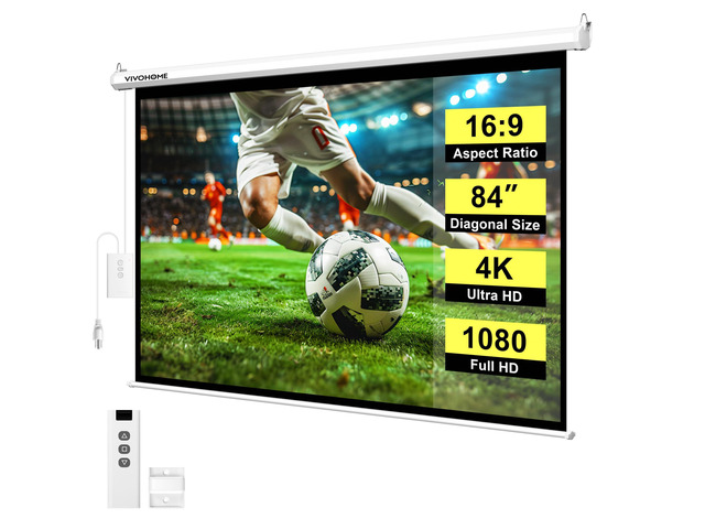 84 Inch 16:9 Motorized Projector Screen with Remote, Auto Electric Projection Screen, HD 4K Movie Screen for Home Theater, Cinema, Office (73W x...