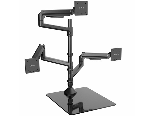 Pneumatic Arm Triple Ultrawide Monitor Desk Stand for Up to 49 inch Screens with Tempered Glass Base, Holds 3 Ultra Wides Up to 33 lbs Each, Black,...
