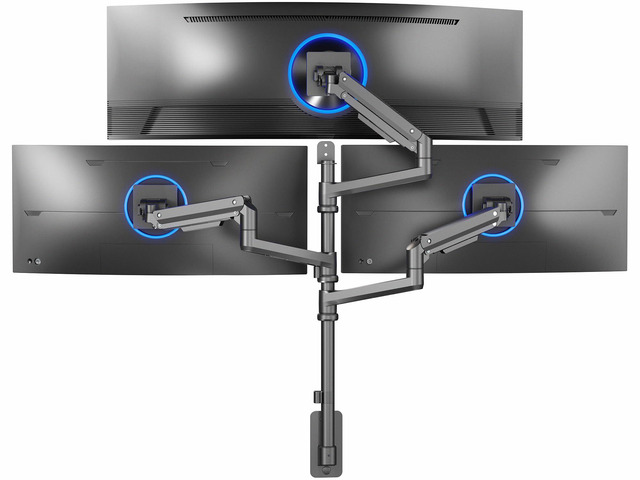 Pneumatic Arm Triple Ultrawide Monitor Wall Mount for Up to 49 inch Screens with Height Adjustment, Heavy Duty, Holds 3 Ultra Wides Up to 35.2 lbs,...