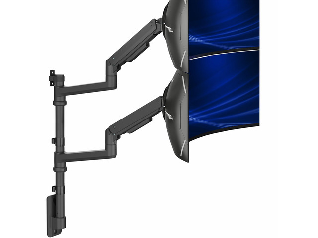 Pneumatic Arm Dual Ultrawide Monitor Wall Mount for Up to 49 inch Screens, Holds 2 Ultra Wides Up to 33.5 lbs Each, Black, MOUNT-V120K