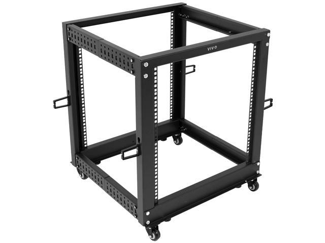 12U Freestanding Server Rack, Mobile Open Frame 22 to 40 Inch Adjustable Network Server Cart, Black Steel, CART-SR12U