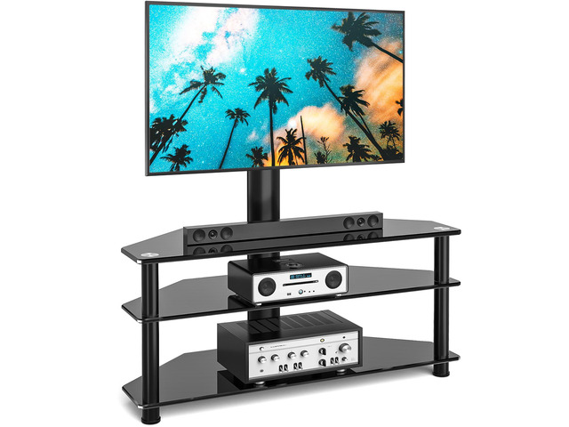 Corner Swivel Glass TV Stand with Mount for 32-70 Inch Screen TV up to 110lbs, Height Adjustable Corner TV Stand with Mount, Entertainment Center...