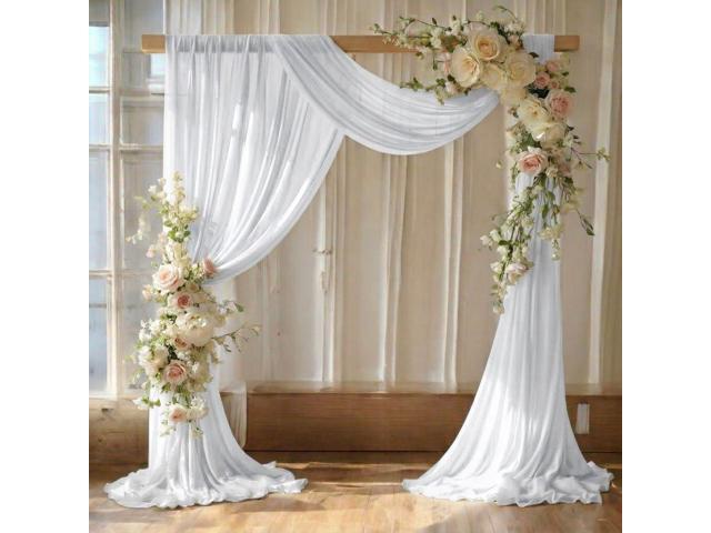 MDS Pack of 2 Wedding Arch Drape Panel (30' Width x 100ft Long) Sheer Chiffon Arbor Canopy Drapery Fabric for Wedding Ceremony Reception Decoration...