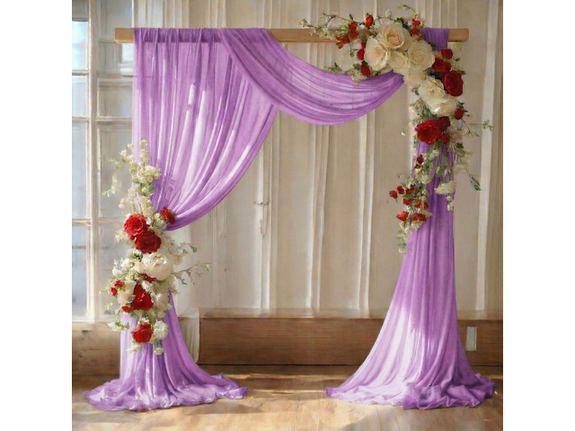 Pack of 2 Wedding Arch Drape Panel (30' Width x 100ft Long) Sheer Chiffon Arbor Canopy Drapery Fabric for Wedding Ceremony Reception Decoration...