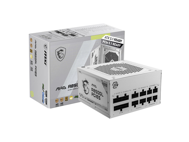 MAG A850GL PCIE5 White, Fully Modular Compact Gaming 850W Power Supply, 80+ Gold, ATX 3.1 & PCIe 5.1 Ready, Native Dual-Color 12V-2x6 Cable