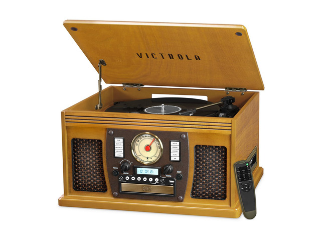 Navigator 8-in-1 Bluetooth Record Player with Built-in Speakers 3 Speed Turntable, CD Player, Cassette, FM Radio, USB, RCA Out, Headphone Jack,...