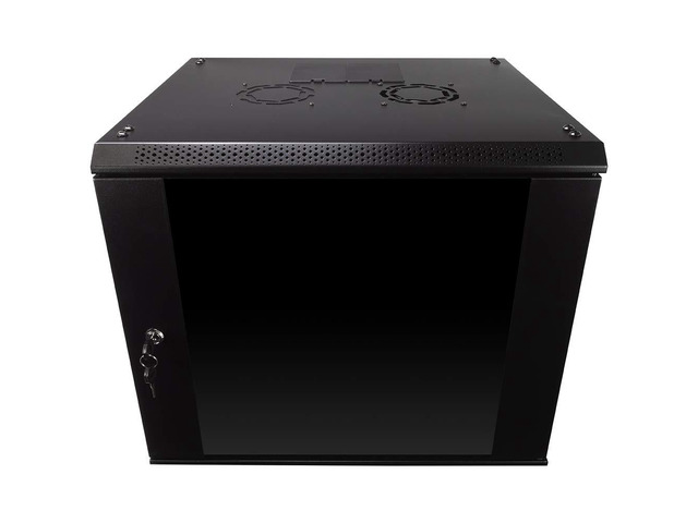 9U Server Rack Enclosure with Glass Door, Cooling Fan, Locks, & Removable Side Panels - 9U Wall Mount Network Cabinet 19 Inch Rack 17.7 Inches Deep