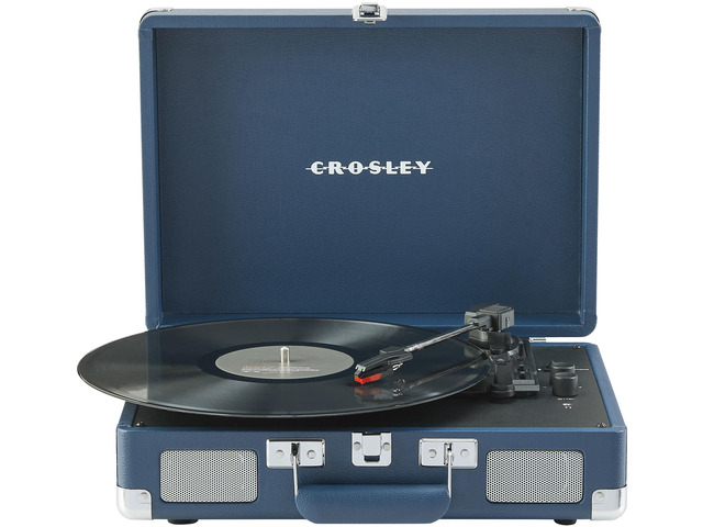 CR8005F-IB Cruiser Plus Vintage 3-Speed Bluetooth in/Out Suitcase Vinyl Record Player Turntable with Built-in Speakers, Ink Blue