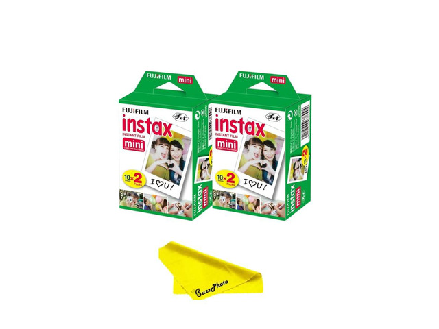 Instax Mini Twin Pack Picture Format Instant Daylight Film for Instax Mini Instant Cameras w/BuzzPhoto Microfiber Cleaning Cloth (2 Twin Packs (40...