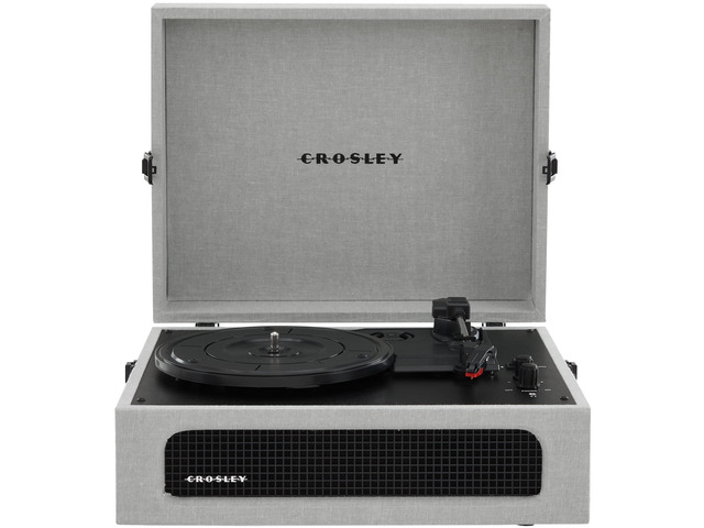 CR8017B-GY Voyager Vintage Portable Vinyl Record Player Turntable with Bluetooth in/Out and Built-in Speakers, Gray