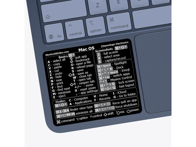100 pcs (Universal/Neo/Air/Pro) Mac OS Reference Keyboard Shortcut Sticker, Laminated Vinyl - for MacBook/iMac/Mini (Black/Pack of 100)