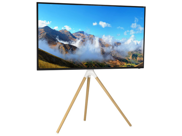 Artistic Easel 45 to 65 inch LED LCD Screen, Studio TV Display Stand, Adjustable TV Mount with Swivel and Tripod Base, White Bracket, Light Wood...