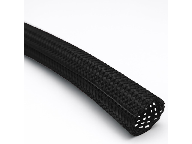 1' Hook Self Closing Sleeve Braid Wrap Around Sleeving Flame Retardant Flexible Mesh Cord Cover Cable Protector Wire Organizer - 50 Feet - Black