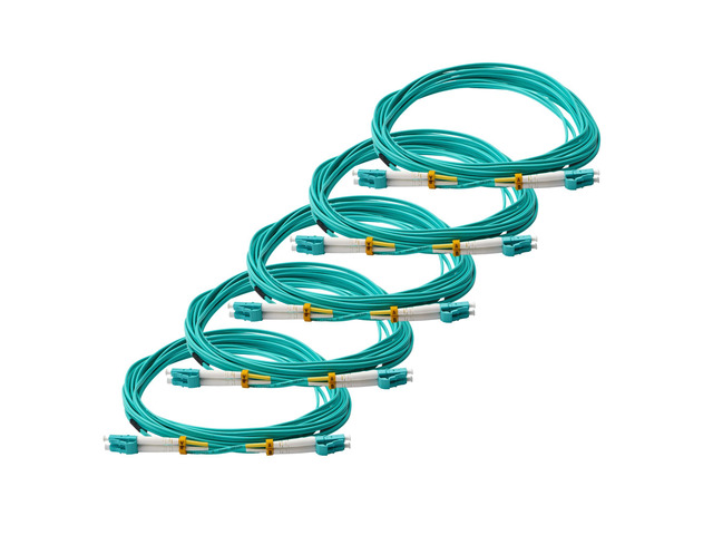 trueCABLE LC to LC OM4 Fiber Patch Cable, 10m (32.80ft), UPC Polish, 100GB Multimode (MM) Duplex 50/125um, Riser Rated (OFNR), UL Listed, 5 Pack, Aqua