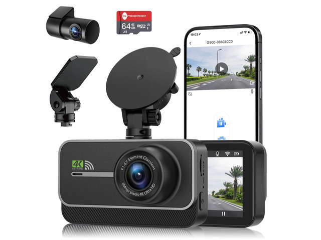 Dash Cam Front and Rear,4K+1080P WiFi Dual Dash Camera for Cars with App, 3' IPS Dashboard Camera Recorder,Night Vision,24H/7 Parking Mode, Loop...