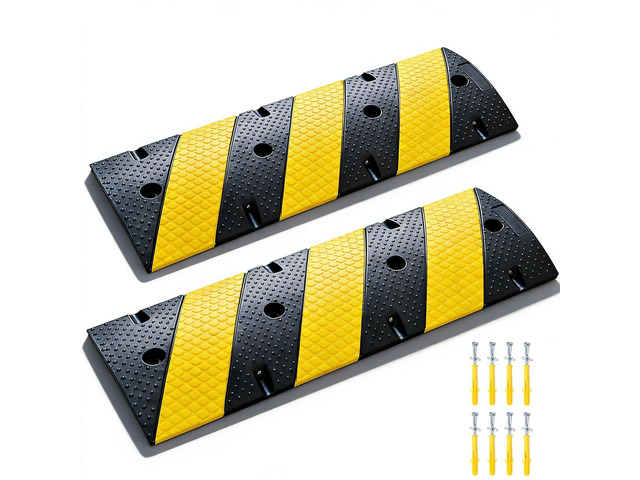 6Ft Rubber Speed Bumps for Driveway, 2' High Heavy Duty Speed Humps with Dual Cable Channels and Drainage, Interlocking Portable Speed Bump with...