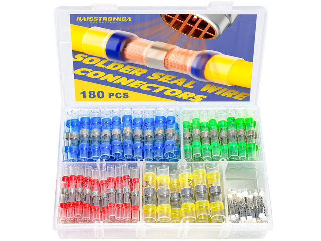 180PCS Solder Seal Wire Connectors Kit, 5 Colors/5 Sizes 26-10 AWG, Wire Gauge Markings, Clear Sleeves, Hot-Melt Adhesive Rings, Compartment...