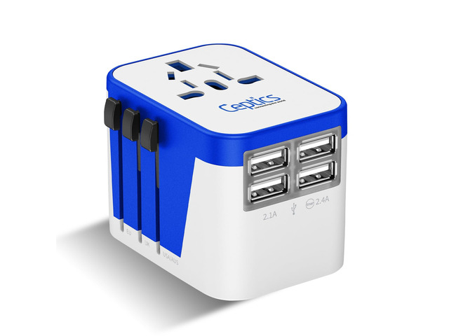Travel Adapter Worldwide - Universal Input, 4 USB Ports (Max 17.5W) Universal Travel Adapter, Type A, C, G & I Plugs for USA, EU, UK, AU & more,...