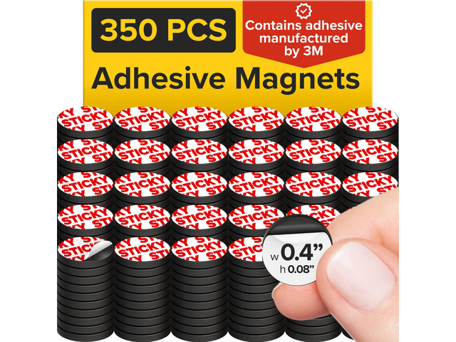 Sticky Flexible Adhesive Magnets for Crafts, 0.4'x0.08' (10x2mm), 350 pcs Flexible Sticky Magnetic Dots for Office & School Supplies, Whiteboard,...