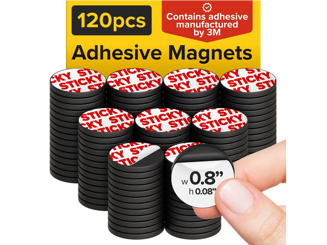 Sticky Flexible Adhesive Magnets for Crafts, 0.8'x0.08' (20x2mm), 120 pcs Flexible Sticky Magnetic Dots for Office & School Supplies, Whiteboard,...