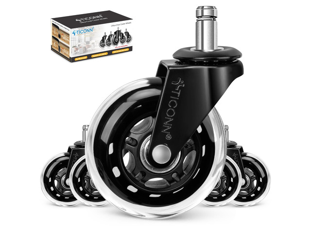 Office Chair Wheels, 3' Caster Wheels for Tile Carpets, Set of 5 650 lbs Weight Capacity, Smooth & Quiet Rolling, Scratch-Free Floor Protection,...