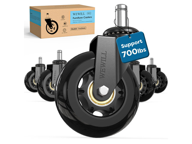 Office Chair Wheels - Rubber Casters Replacement Universal Fit 98% Chair(Set of 5) Heavy Duty 3 Inch Smoothly & Quietly Safe for All Floor,...