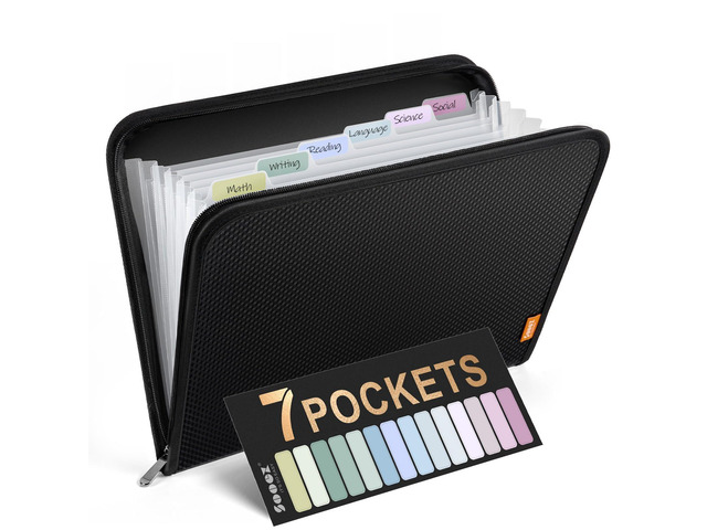 7 Pockets Accordion File Organizer, Zipper Expanding File Folder A4 Reinforced Plastic Accordion Folder Organizer, A4 Letter Size, Portable Folders...