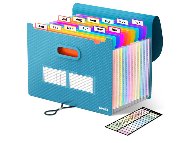 Accordion File Organizer, 13-Pocket Expanding File Folder Letter Size Deeper 13-Pocket Keep Index Tabs Visible, Thickened Cover, Monthly Bill Paper...