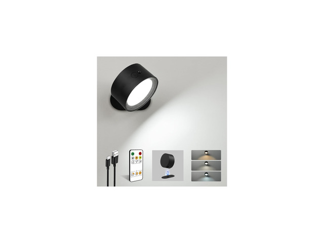 Rechargeable Wall Sconces with Remote, Magnetic Wall Lights, Black 1 Pack 3 Color Temperatures, Remote and Touch Control, 360° Rotating and...