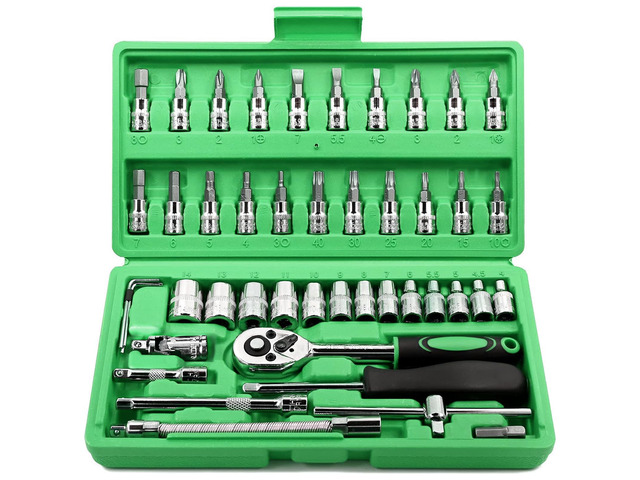 46 Pieces 1/4 inch Drive Socket Ratchet Wrench Set, with Bit Socket Set Metric and Extension Bar for Auto Repairing and Household, with Green...