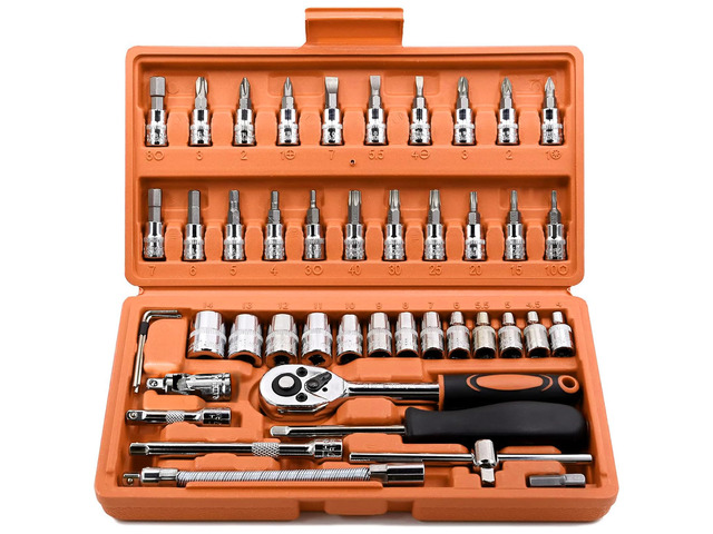 46 Pieces 1/4 inch Drive Socket Ratchet Wrench Set, with Bit Socket Set Metric and Extension Bar for Auto Repairing and Household, with Orange...