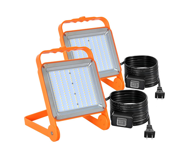No Burn Risk 50W LED Work Light 2-Pack,8,000LM 5000K Daylight IP65 Waterproof,10ft Heavy Duty Cord, Adjustable Flood Lights for Workshop,Garage,...