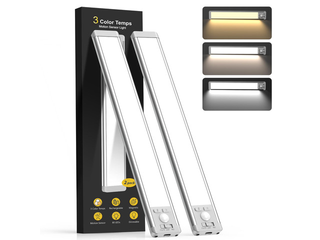 10inch Under Cabinet Lighting with 3 Color Temps, 2 Pack Rechargeable Motion Sensor Light Indoor, 5 Levels Dimmable Magnetic Closet Lights,...