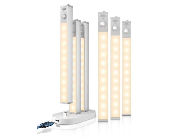 7' Under Cabinet Lighting with Charging Station, 6 Pack LED Motion Sensor Light Indoor, Rechargeable Closet Lights with Dimmable Brightness for...