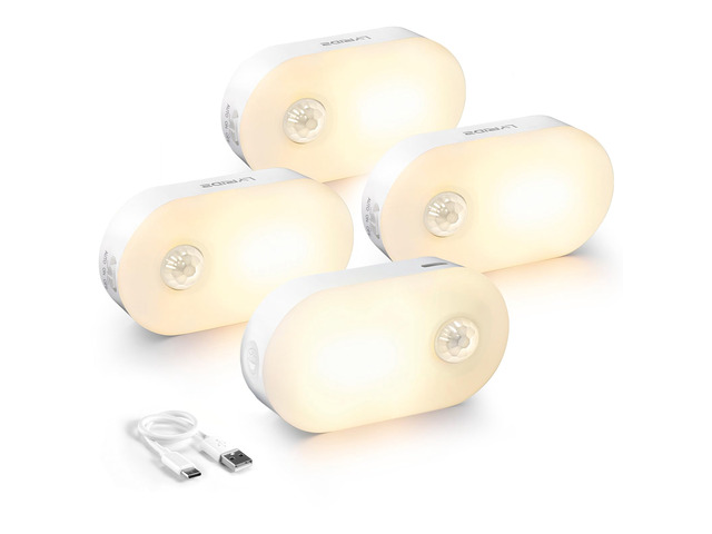 Rechargeable Battery Night Light with Motion Sensor, 4-Pack Stepless Dimmable, Stick-on LED Nightlights for the Bedroom, Bathroom, Kitchen,...