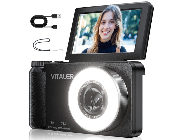 5K Digital Camera for Photography with Fill Light, 3'' 180°Flip Screen, 75MP Vlogging Camera for YouTube Video, 18X Zoom Compact Point and Shoot...