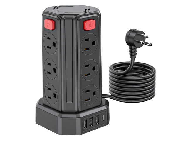 Power Strip 10 Ft Extension Cord with 12 AC Multiple Outlets 4 USB (1 USB C), Power Strip Tower Desktop Charging Station for Home Office College...