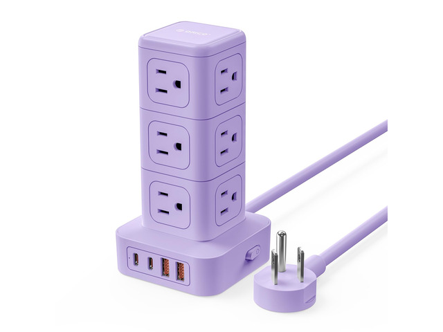 Power Strip Tower with Multiple Outlets, Tower Extension Cord with 12 AC Outlets 4 USB Ports (2 USB C), Space Saving Design, 5FT Cord Power Tower...