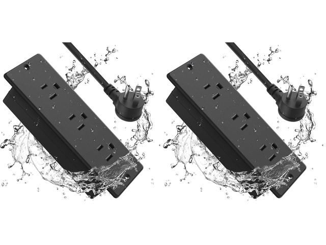 Conference Recessed Power Strip Socket Waterproof,Furniture Recessed Power Strip,Flush Mount with 3 Outlets,6ft Extension Cord with Flat Plug (Pack...