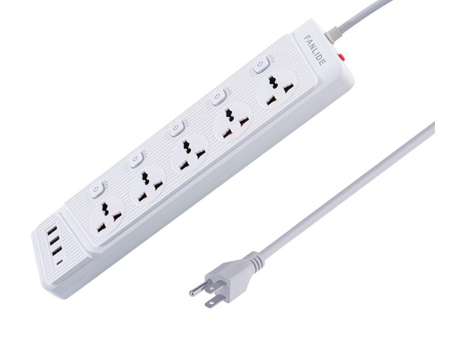 Universal Power Strip with 5 Widely Spaced Outlets for Home Office White, 1 USB C and 3 USB A, 6.5ft Extension Cord, for Computer, for TV