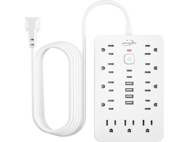 20 FT Flat Plug Surge Protector Power Strip,11 AC Outlets with 6 USB Ports 20 Feet Extension Cord with 11 Multiple Outlets & 6 USB Ports (2 USB...
