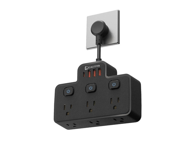 Short Extension Cord,Power Strip 6 Widely Outlets with 4 USB Ports.(Black) Wall Mount Small Power Strip for Travel, Home Office College Dorm...
