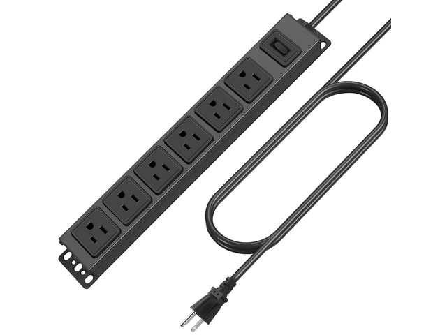 6 Outlet Magnetic Power Strip, 14AWG Extension Cord, 10Ft, Black, 1 Metal Heavy Duty Surge Protector, 1200J Surge Protector with Multiple...